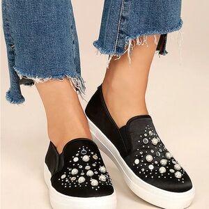 Steve Madden Glade Black Satin Slip-On Sneakers sz 8